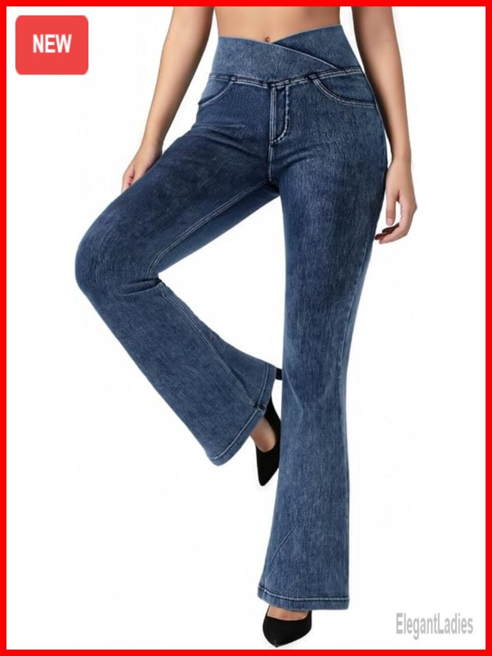 Stretchy Flare Jeggings with Pockets Bootcut Crossover Pants
